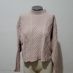 SHEIN Blush Cable Knit Turtleneck Sweater